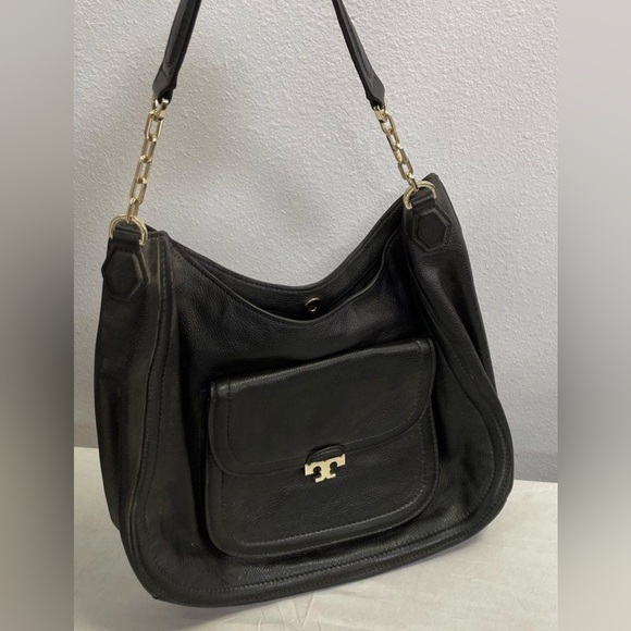 Tory Burch Handbags - Vintage Tory Burch Black Leather Shoulder Bag with Gold Chain